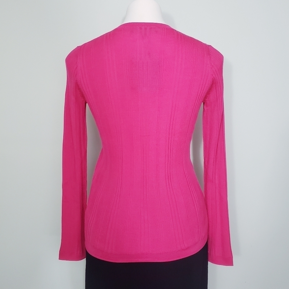 NWT St. John Super Fine Wool & Silk Ribbed Cardigan Flamingo - Picture 4 of 10